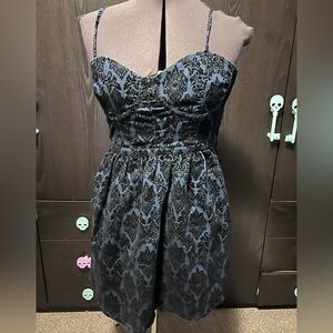 Blue velvet flocked dress